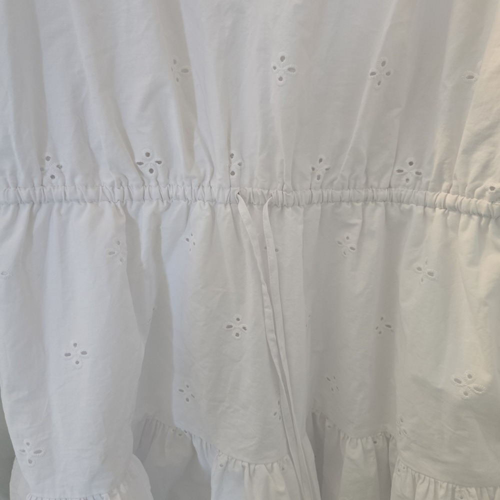 Free Assembly Women's Cotton Eyelet Tiered Mini Dress Puff Sleeves Boho-chic XL - Picture 6 of 15